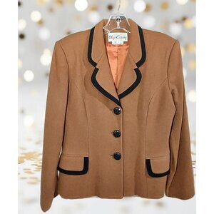 Oleg Cassini Womens Moca Jacket Size 6 Black Trim 100% Wool